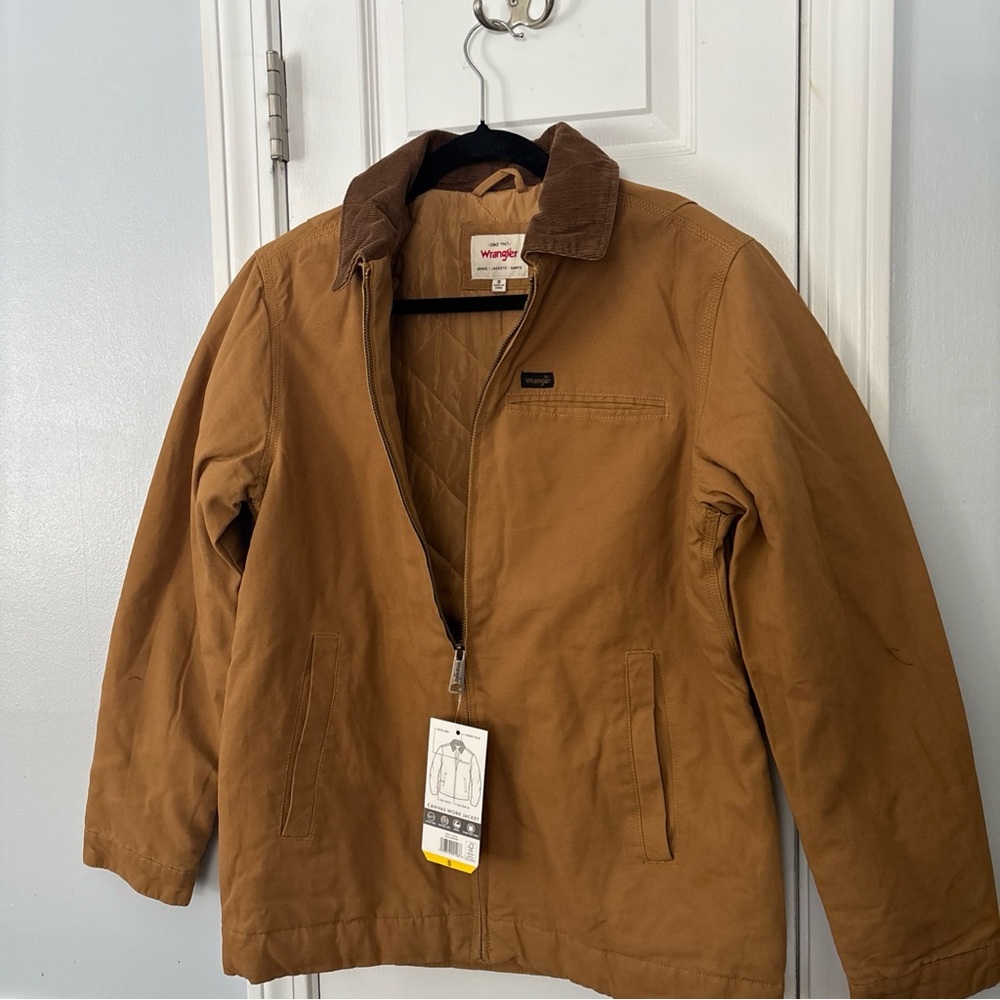 Wrangler Men's Quilted Lining Corduroy Collar Canvas Work Jacket, BROWN size S/M - Picture 3 of 12